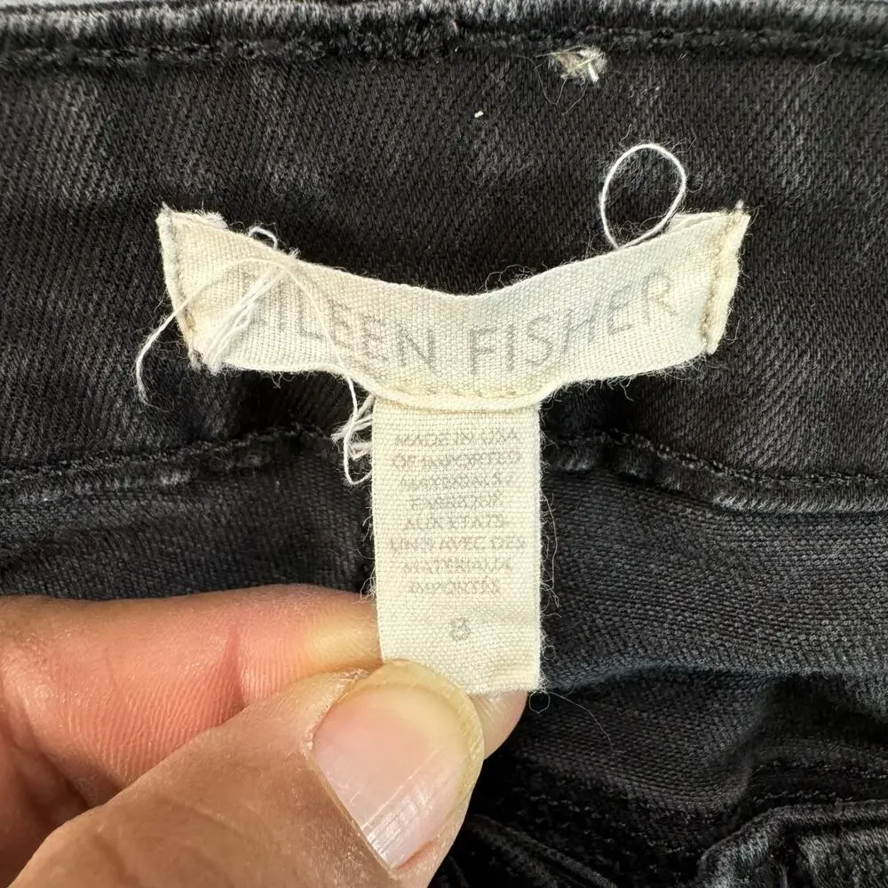 Eileen‎ Fisher Jeans Skinny Straight Women Size 8 Black Gray Faded Stretch Hip